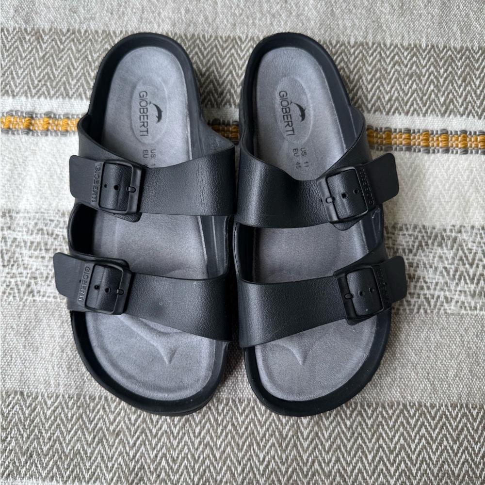 Goberti Black Double Strap Sandals